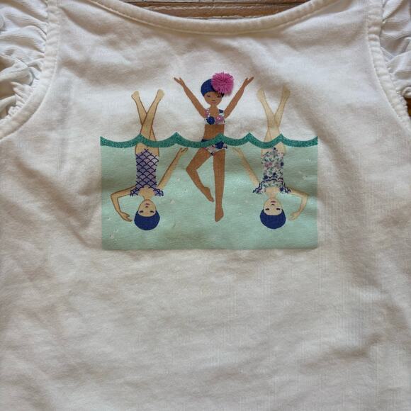 Janie and Jack white ruffle sleeveless summer swimmers graphic shirt SIZE 4 - Picture 2 of 4